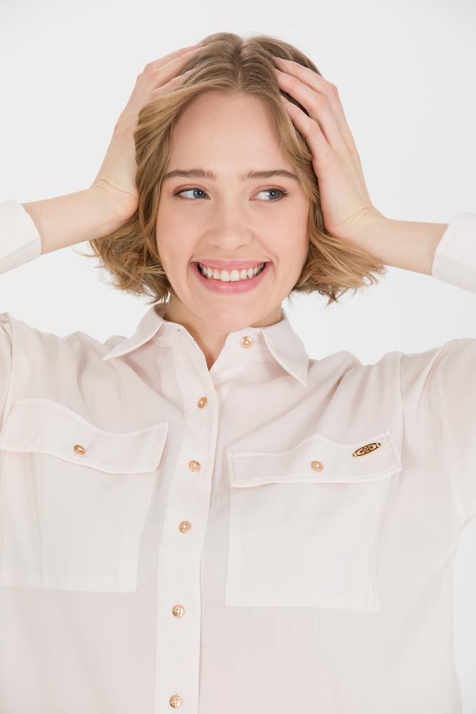 Kadın Ekru Uzun Kollu Gömlek