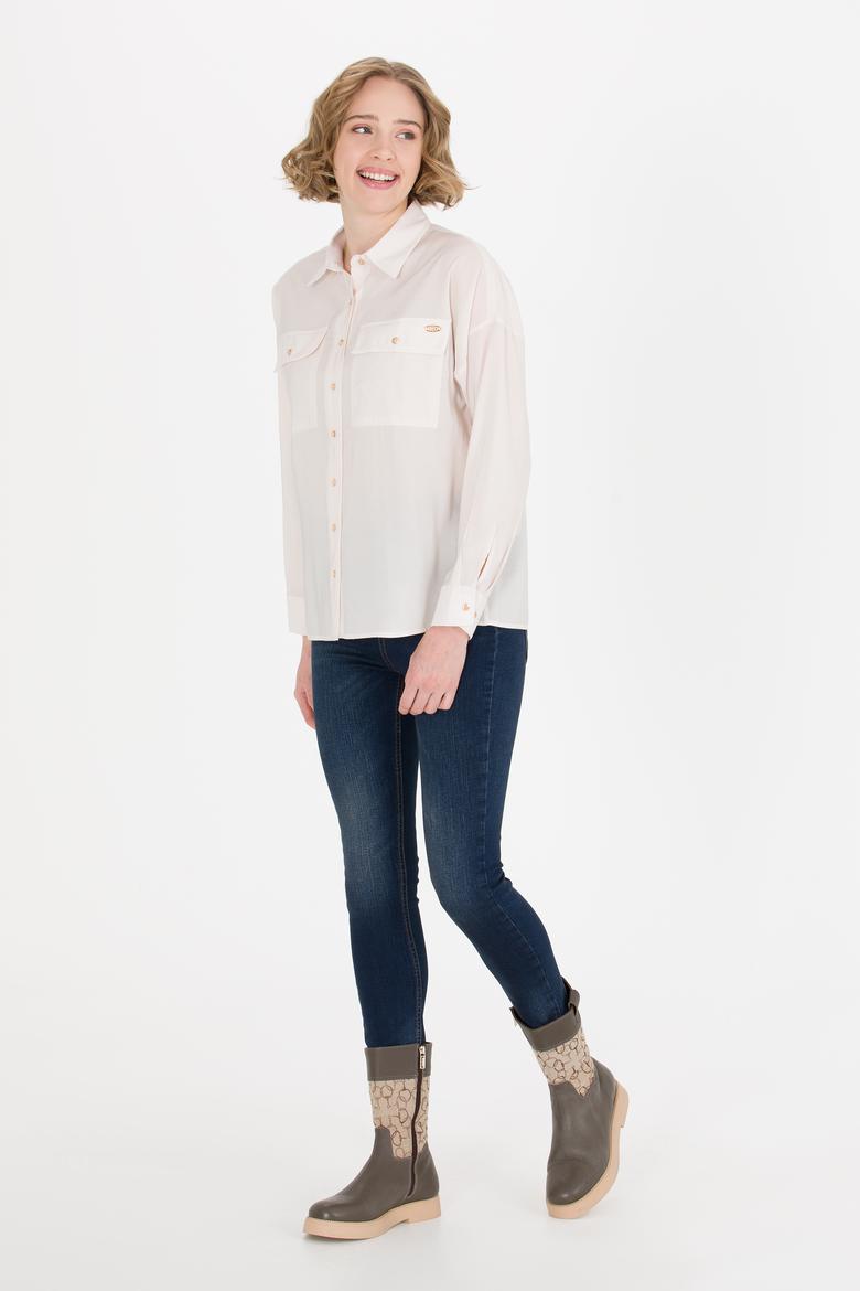 Kadın Ekru Uzun Kollu Gömlek - 50255143006