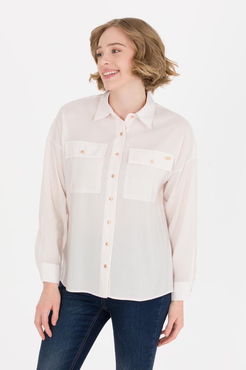 Kadın Ekru Uzun Kollu Gömlek
