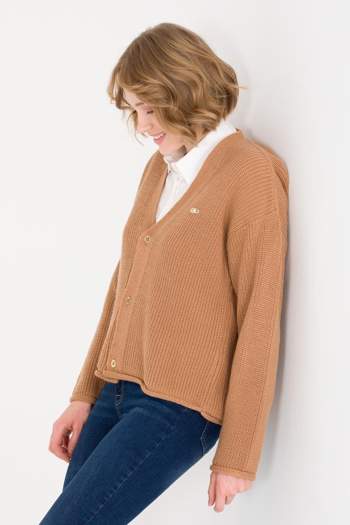 Kadın Camel Melanj Triko Hırka