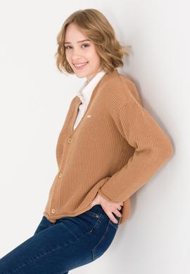 Kadın Camel Melanj Triko Hırka - 50257809034