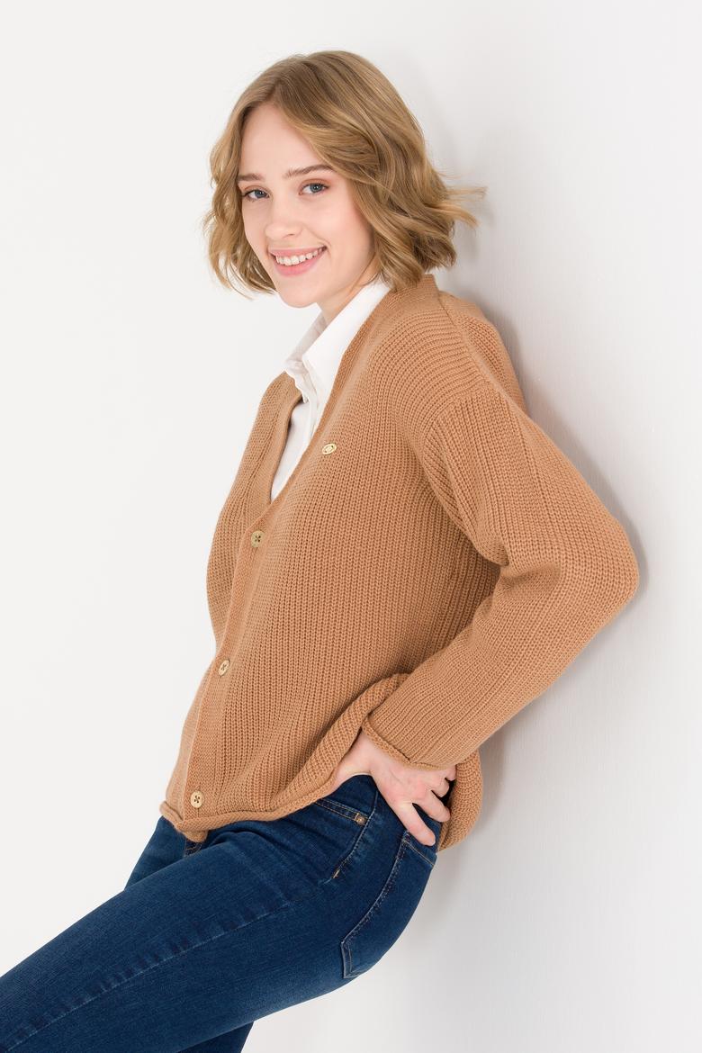 Kadın Camel Melanj Triko Hırka - 50257809034