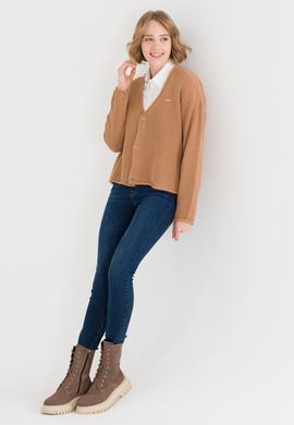 Kadın Camel Melanj Triko Hırka - 50257809034