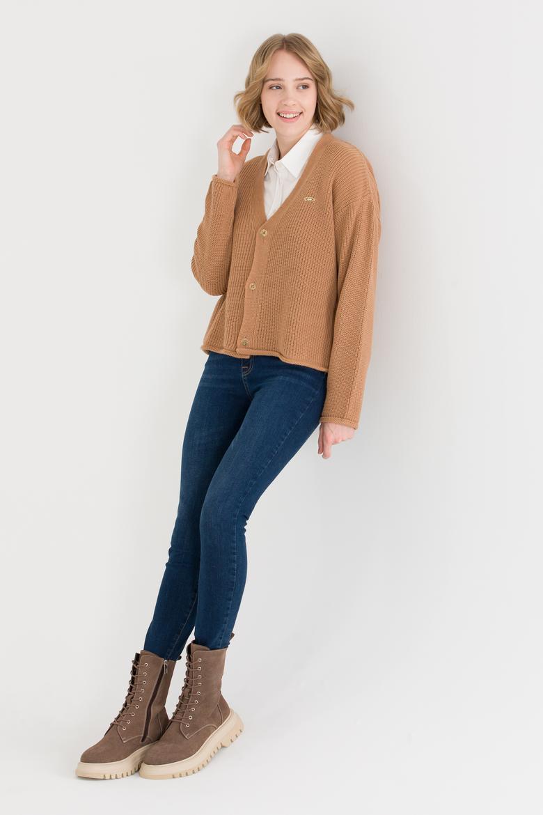 Kadın Camel Melanj Triko Hırka - 50257809034