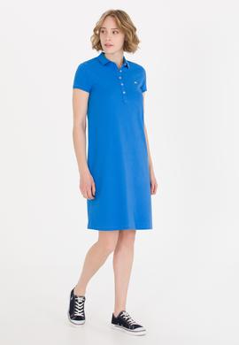 Kadın Saks Polo Yaka Örme Elbise - 50269546037