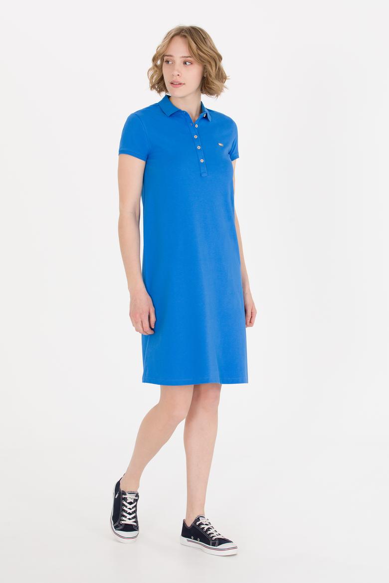 Kadın Saks Polo Yaka Örme Elbise - 50269546037