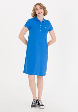 Kadın Saks Polo Yaka Örme Elbise - 50269546037