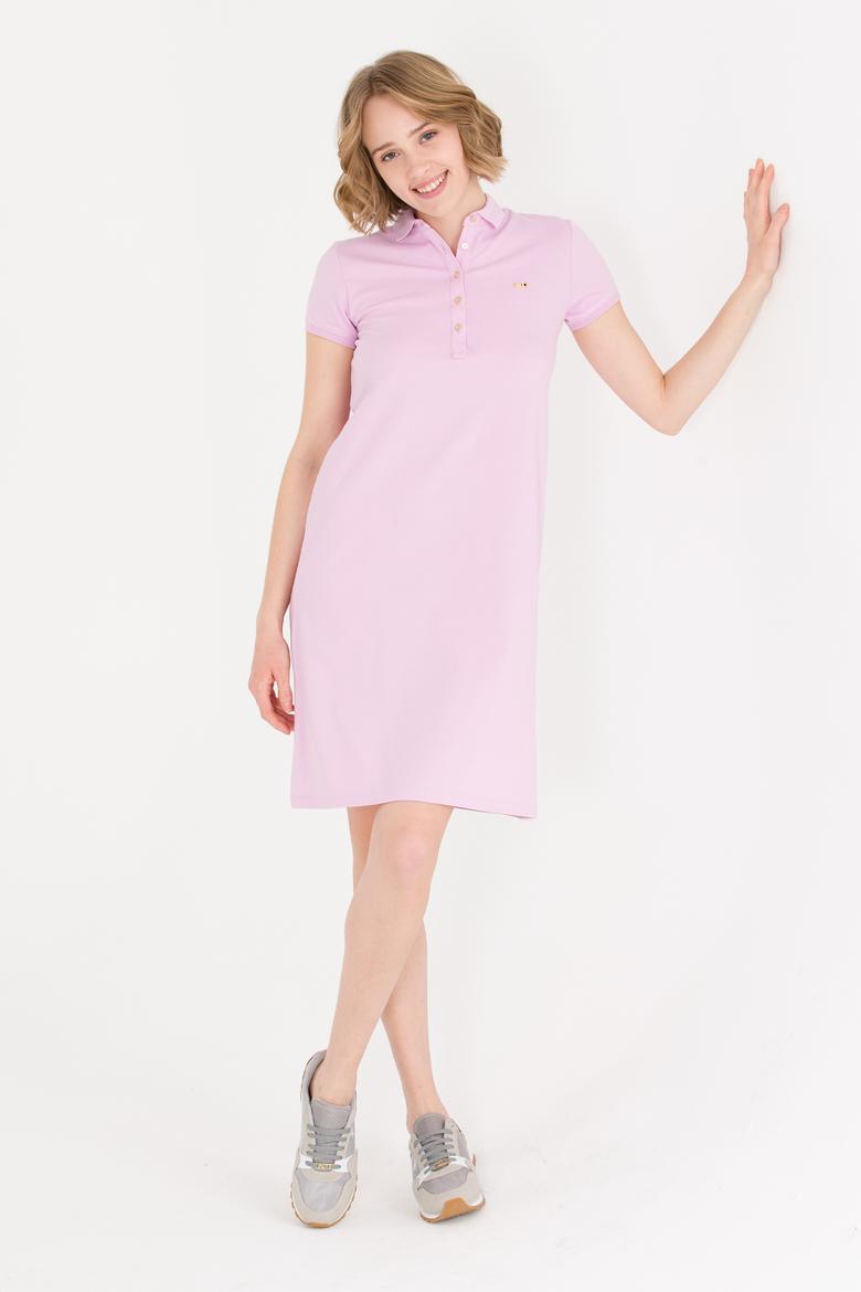 Kadın Manolya Polo Yaka Örme Elbise