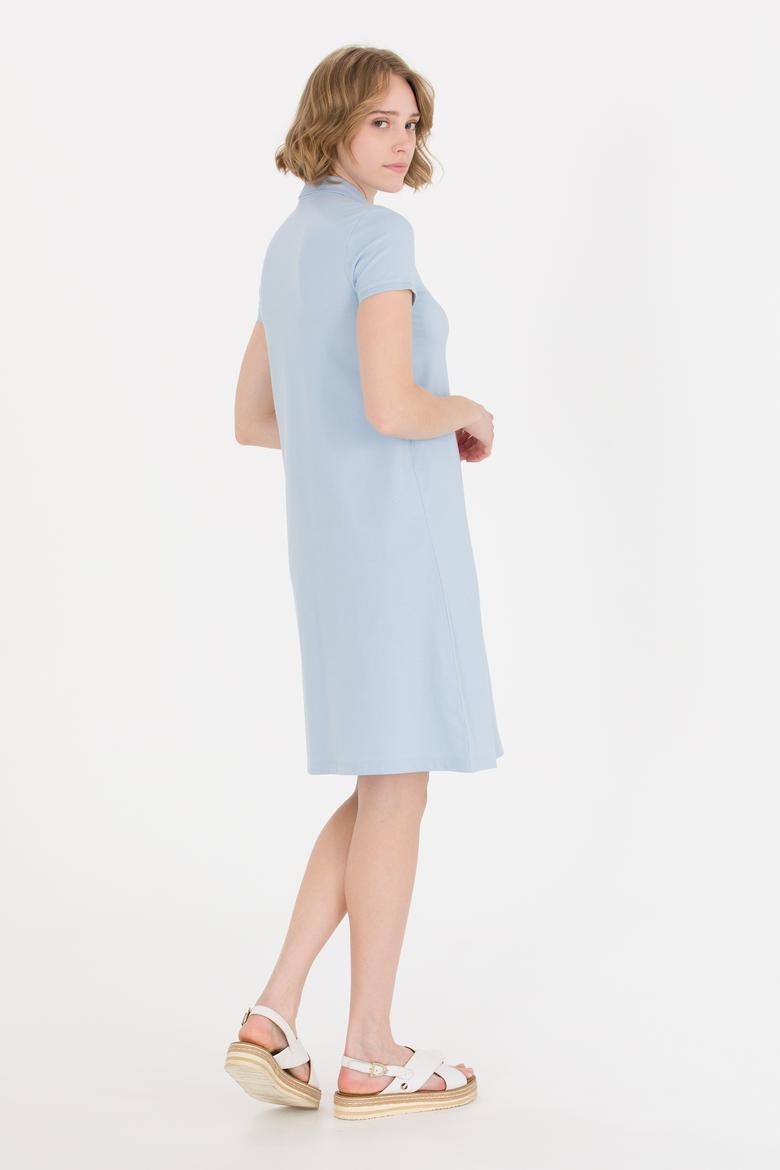 Kadın Açık Mavi Polo Yaka Örme Elbise - 50269546053