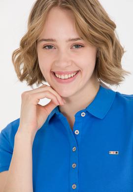 Kadın Saks Polo Yaka Örme Elbise - 50269546037