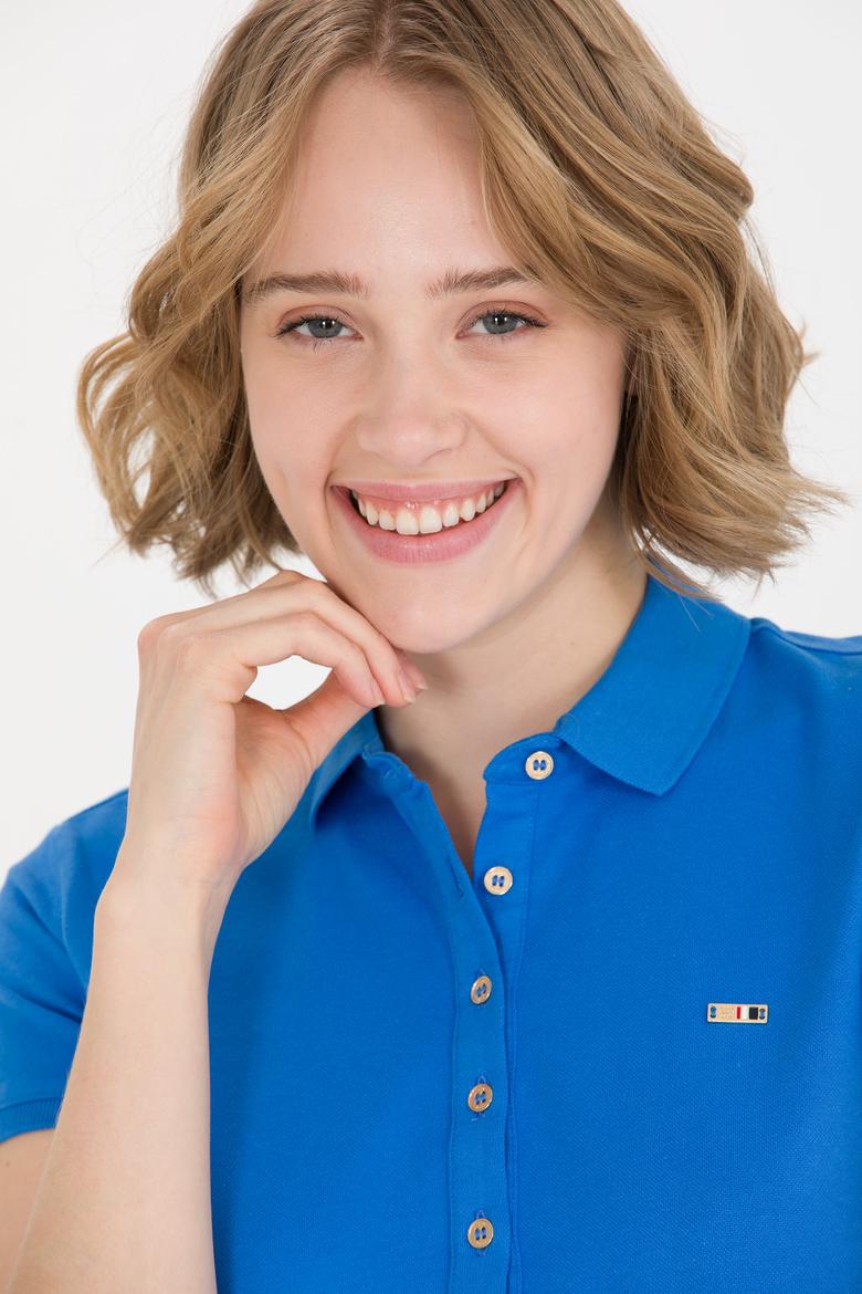 Kadın Saks Polo Yaka Örme Elbise - 50269546037