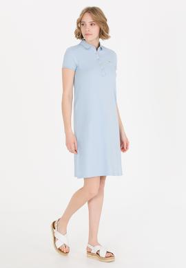 Kadın Açık Mavi Polo Yaka Örme Elbise - 50269546053