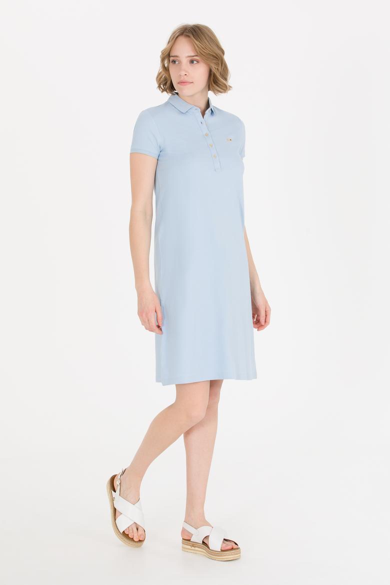 Kadın Açık Mavi Polo Yaka Örme Elbise - 50269546053