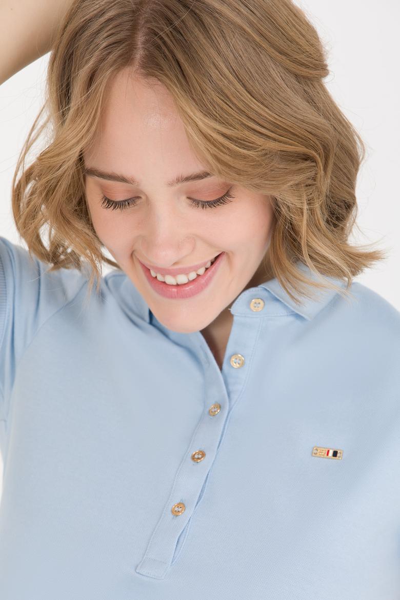 Kadın Açık Mavi Polo Yaka Örme Elbise - 50269546053