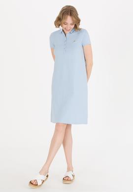 Kadın Açık Mavi Polo Yaka Örme Elbise - 50269546053
