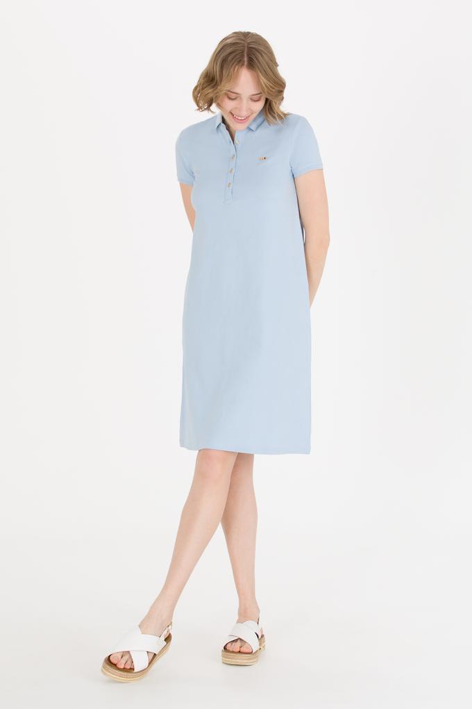 Kadın Açık Mavi Polo Yaka Örme Elbise
