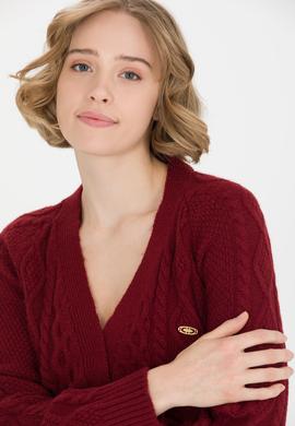 Kadın Vişne Triko Hırka - 50253654013