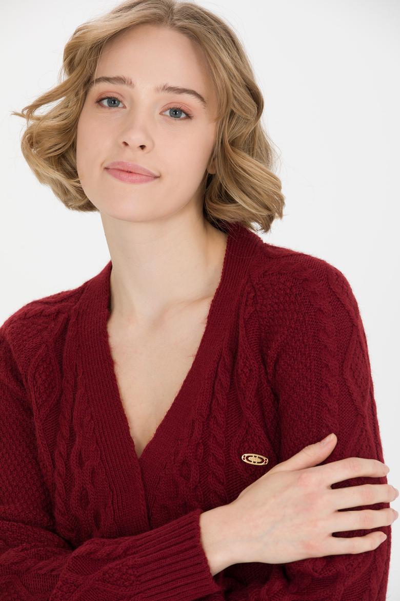 Kadın Vişne Triko Hırka - 50253654013