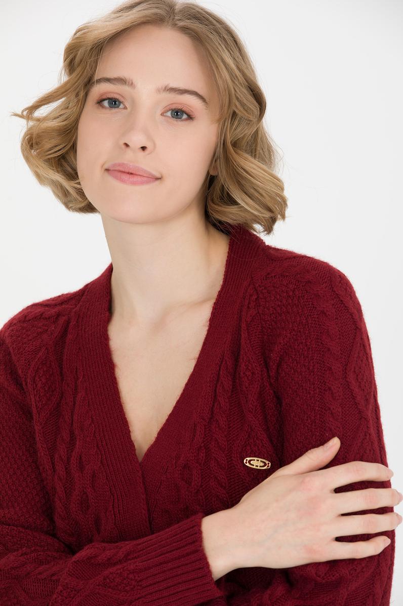 Kadın Vişne Triko Hırka