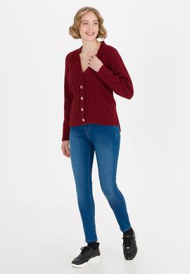 Kadın Vişne Triko Hırka - 50253654013