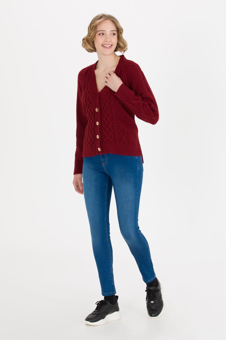 Kadın Vişne Triko Hırka - 50253654013