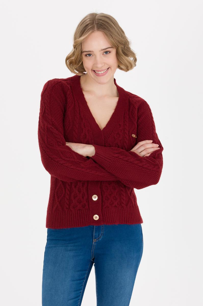 Kadın Vişne Triko Hırka