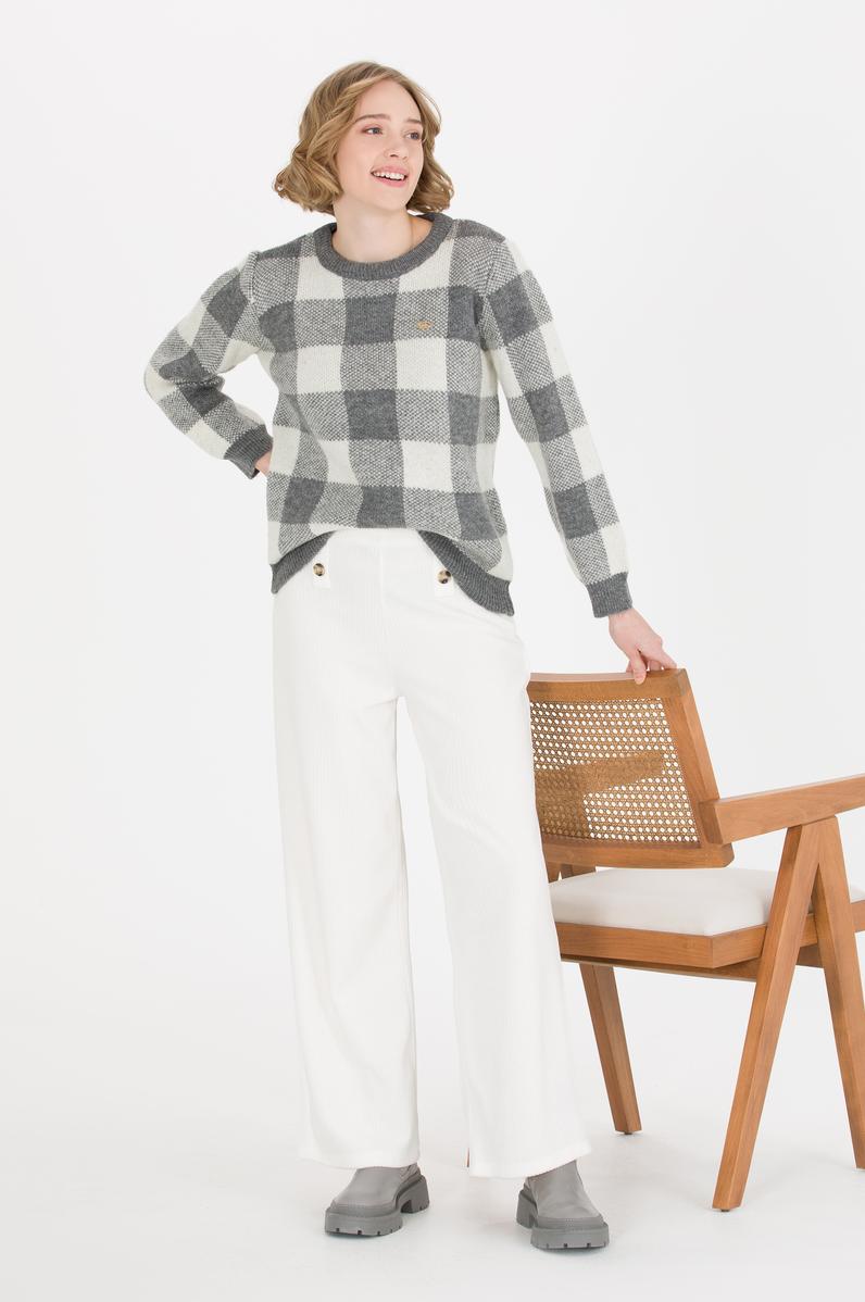 Kadın Ekru Örme Pantolon