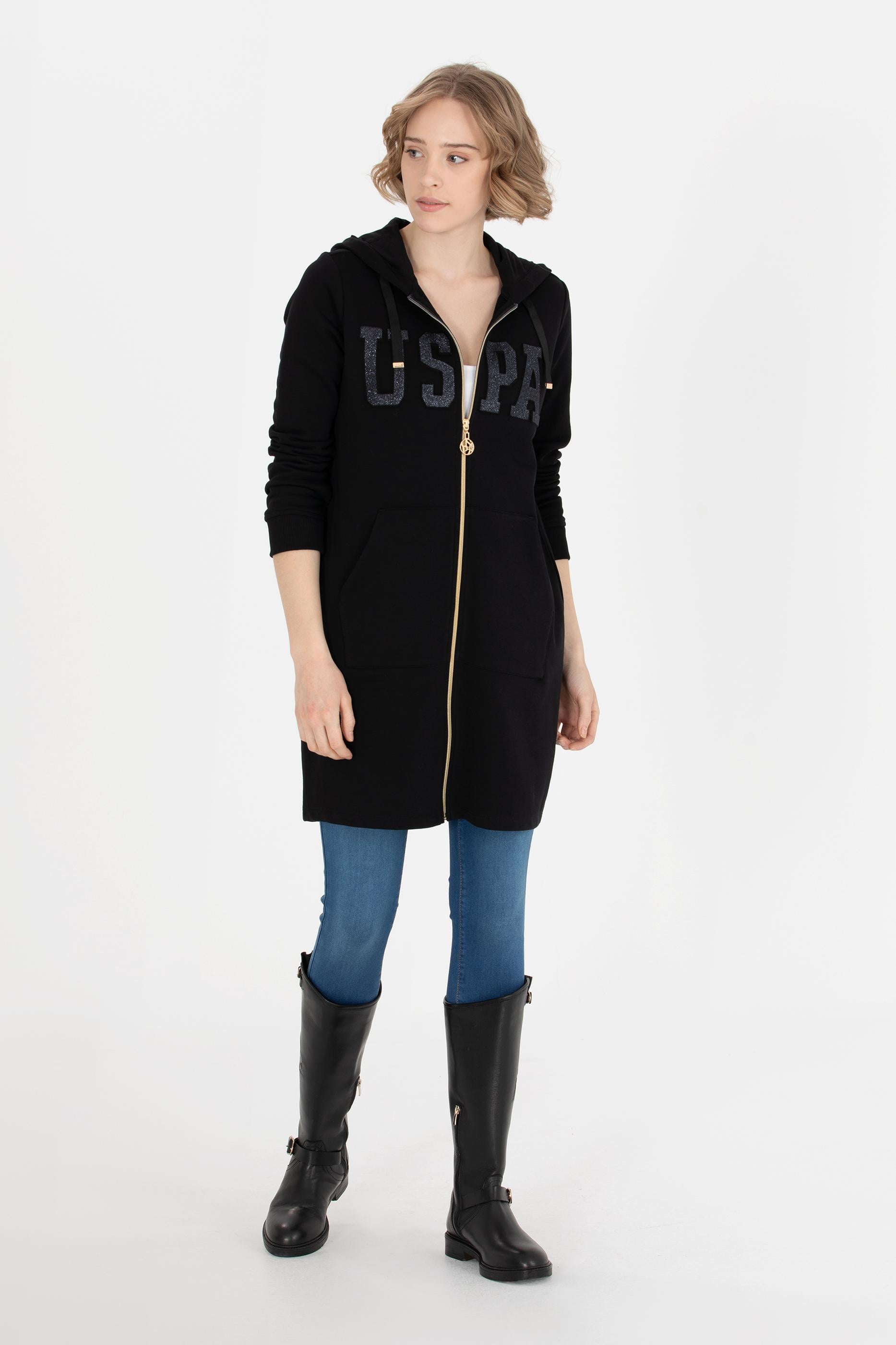 Kadın Siyah Fermuarlı Sweatshirt