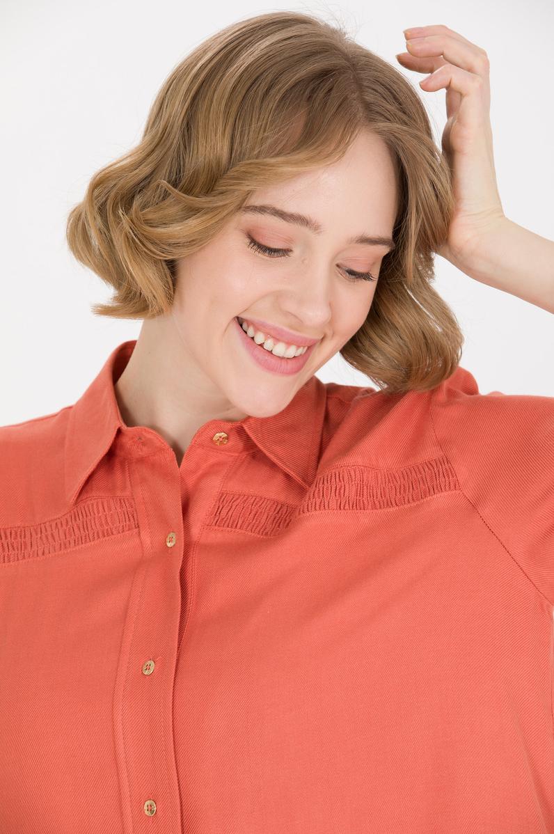 Kadın Kiremit Uzun Kollu Gömlek