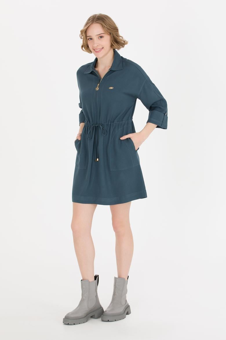 Kadın İndigo Dokuma Elbise