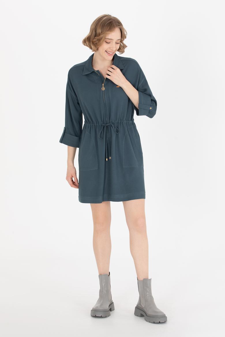 Kadın İndigo Dokuma Elbise - 50253678026