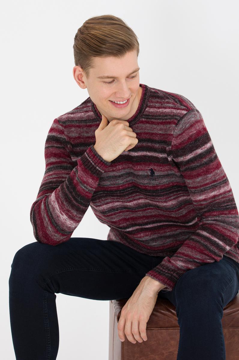 Erkek Vişne Bisiklet Yaka Triko Kazak