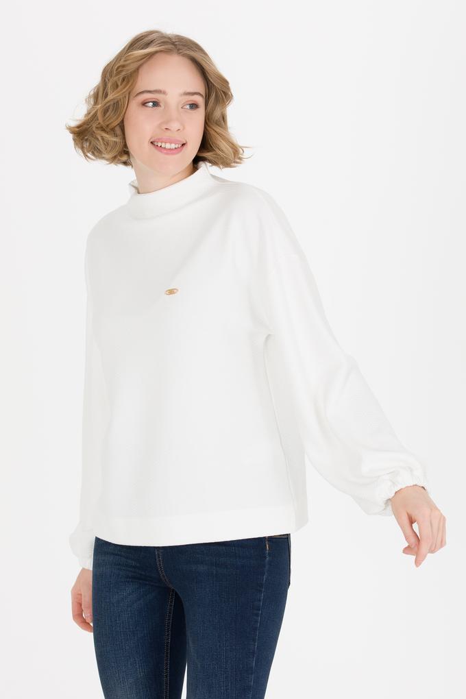 Kadın Ekru Dik Yaka Sweatshirt