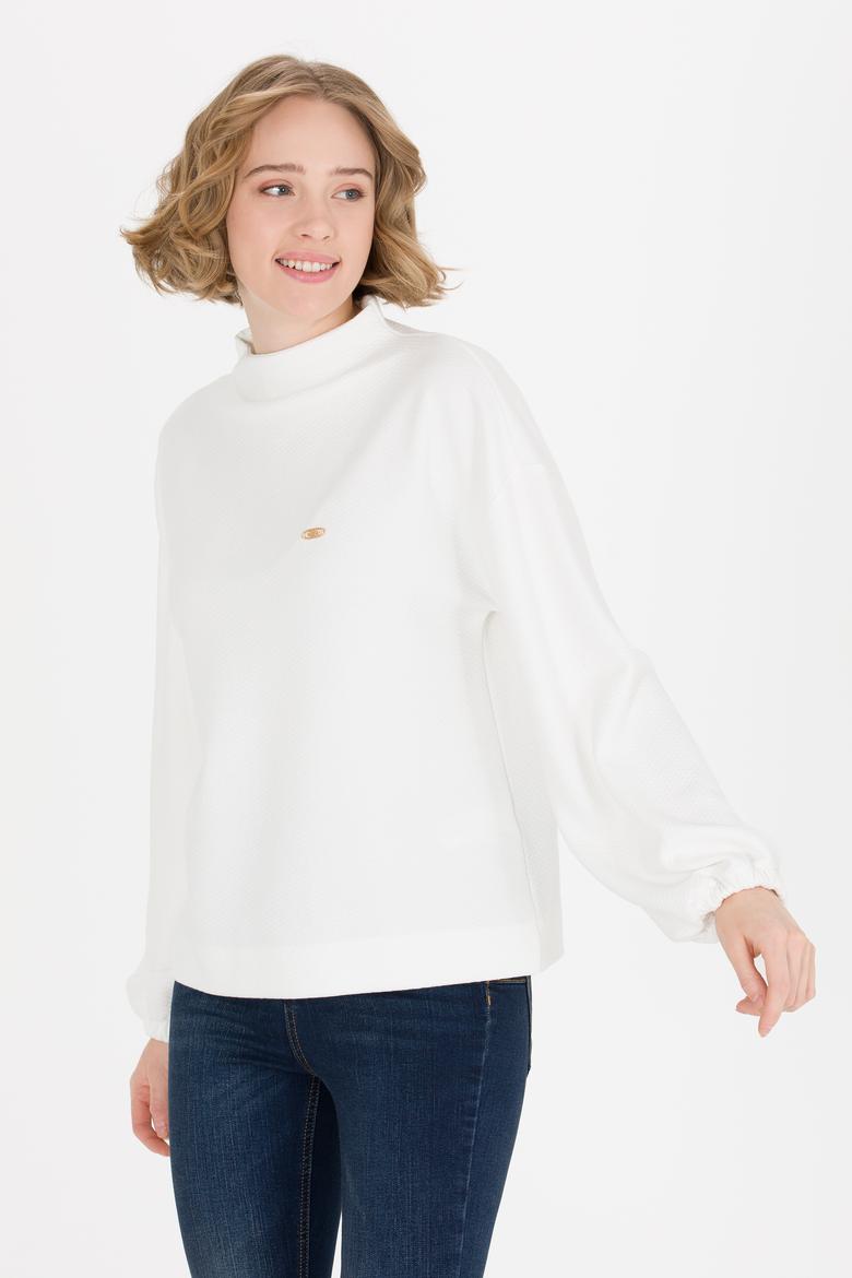 Kadın Ekru Dik Yaka Sweatshirt