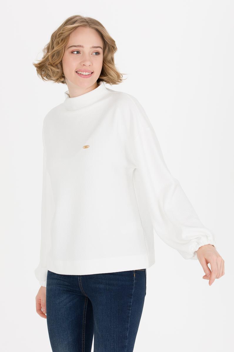 Kadın Ekru Dik Yaka Sweatshirt