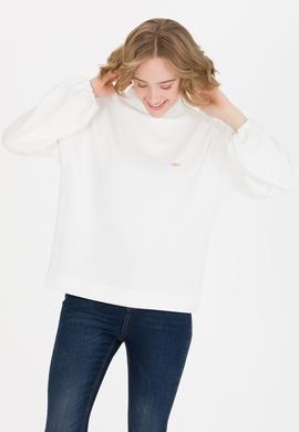 Kadın Ekru Dik Yaka Sweatshirt - 50254465036