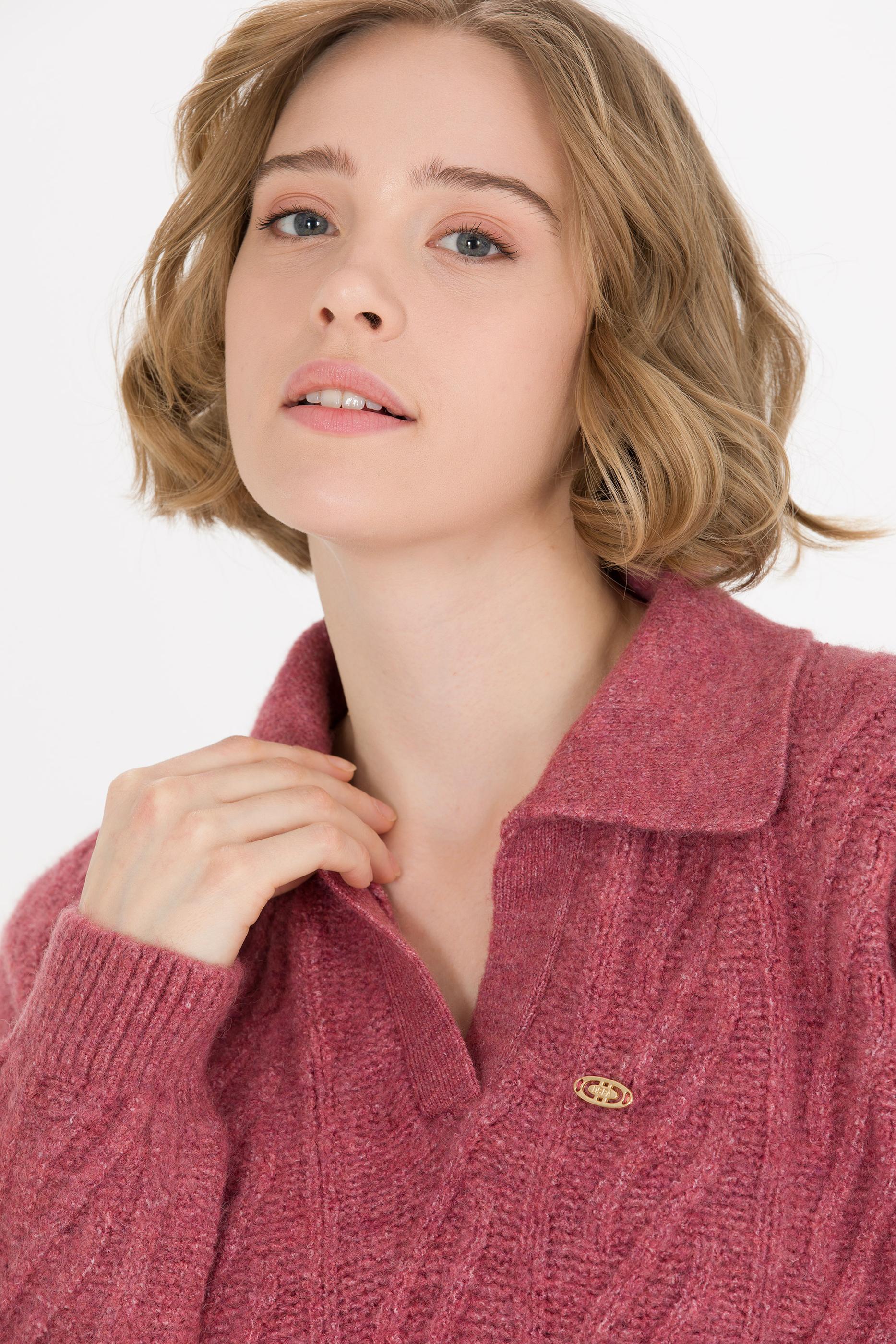 Kadın Pembe V Yaka Kazak