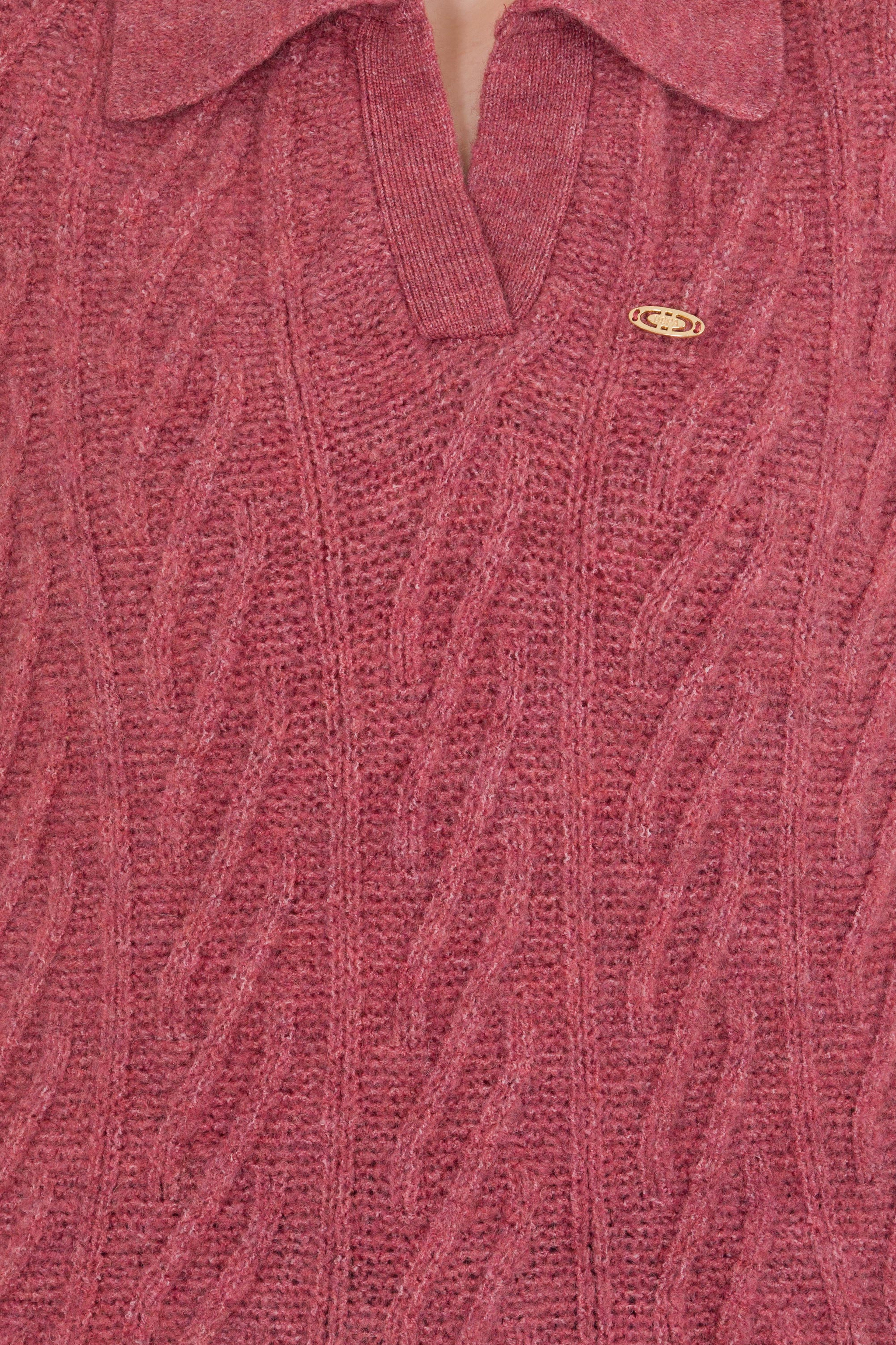Kadın Pembe V Yaka Kazak - Image 6