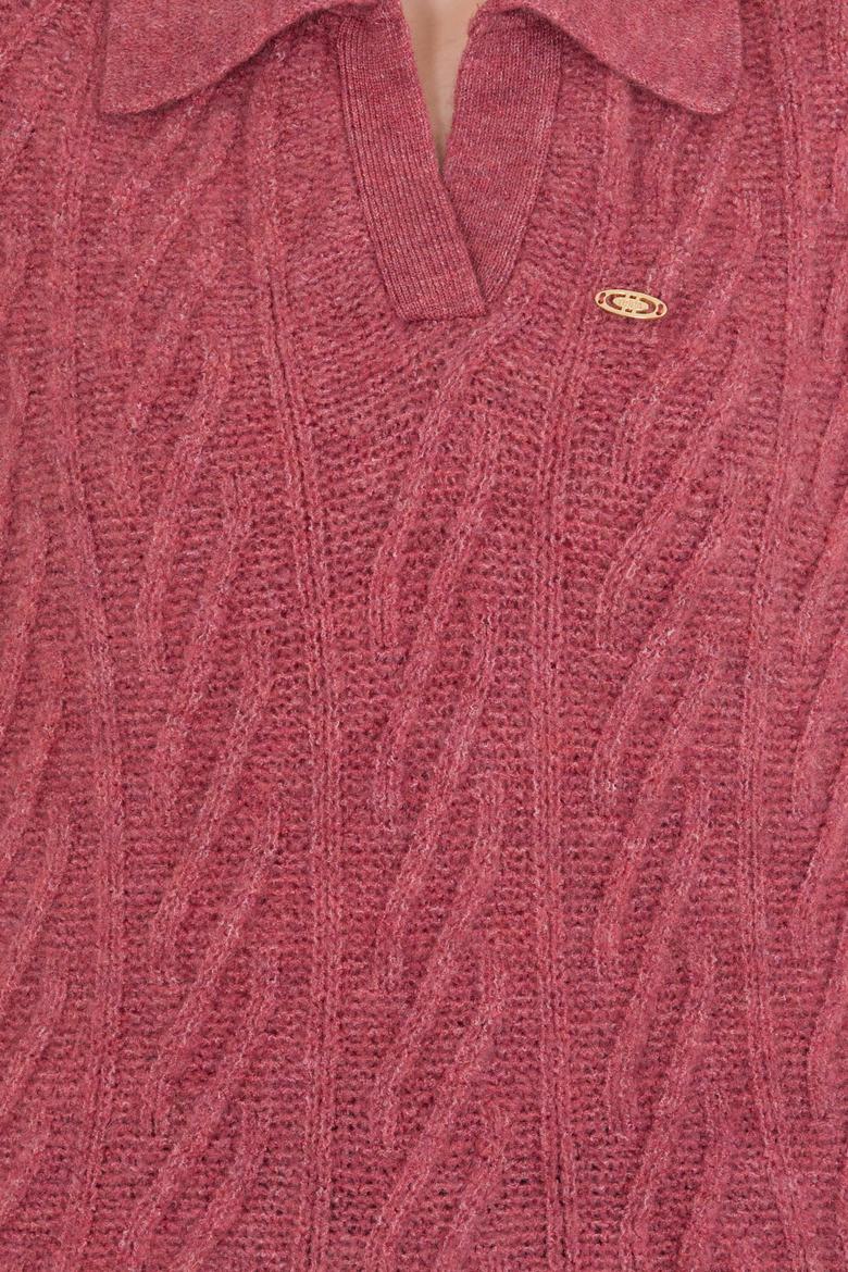 Kadın Pembe V Yaka Kazak - 50256636021