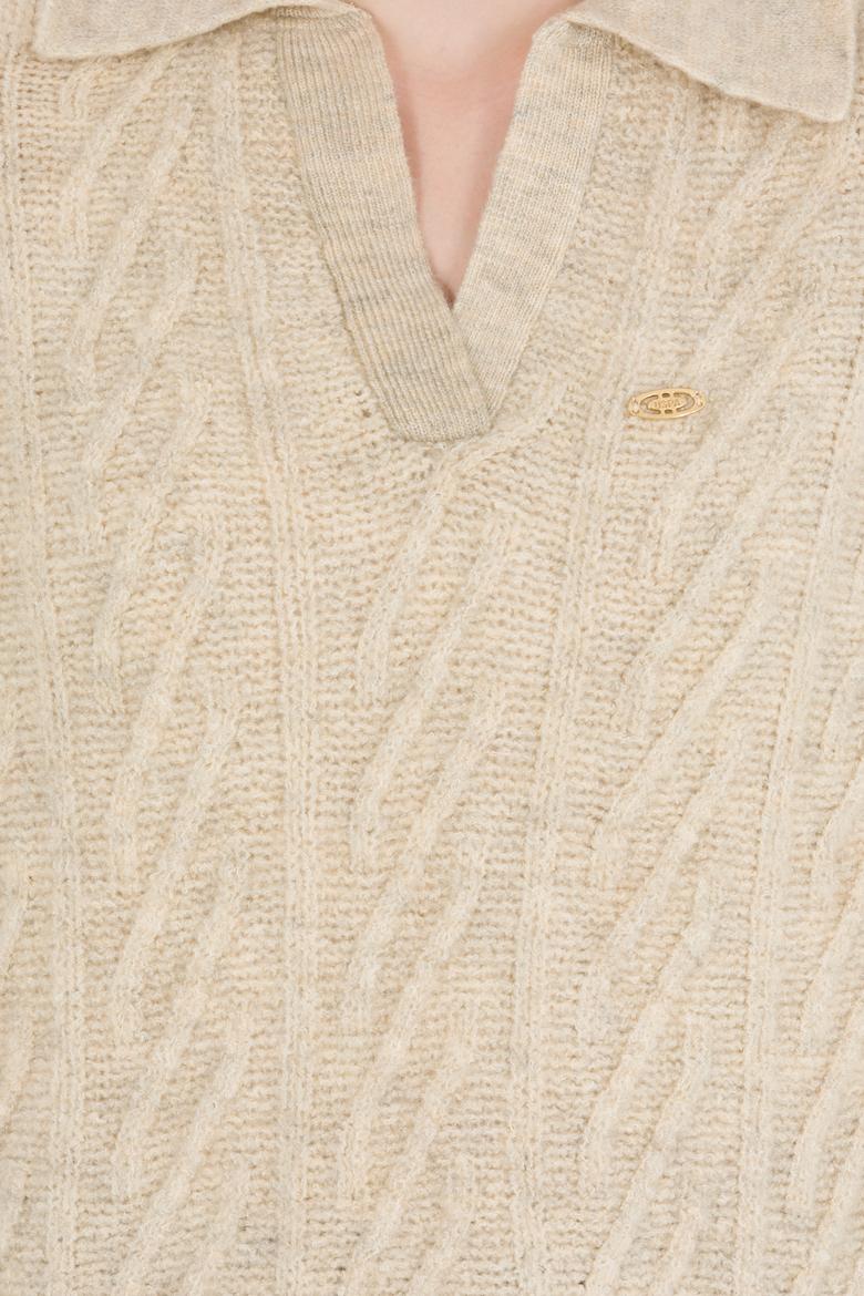 Kadın Taş Melanj V Yaka Kazak - 50256636031