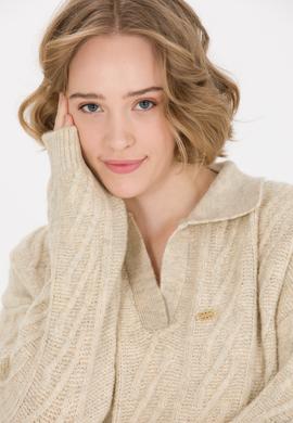 Kadın Taş Melanj V Yaka Kazak - 50256636031