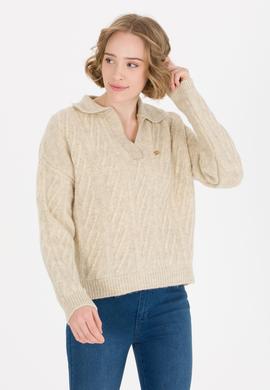 Kadın Taş Melanj V Yaka Kazak - 50256636031