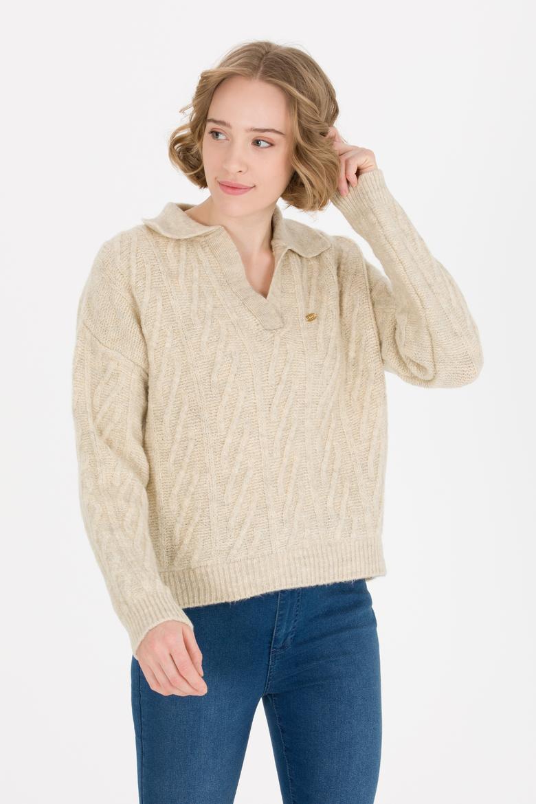 Kadın Taş Melanj V Yaka Kazak - 50256636031