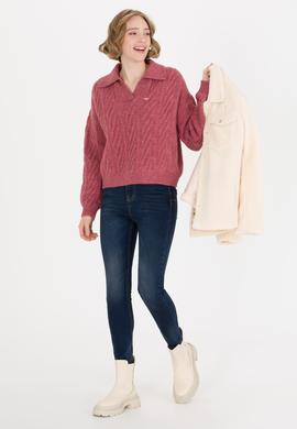 Kadın Pembe V Yaka Kazak - 50256636021