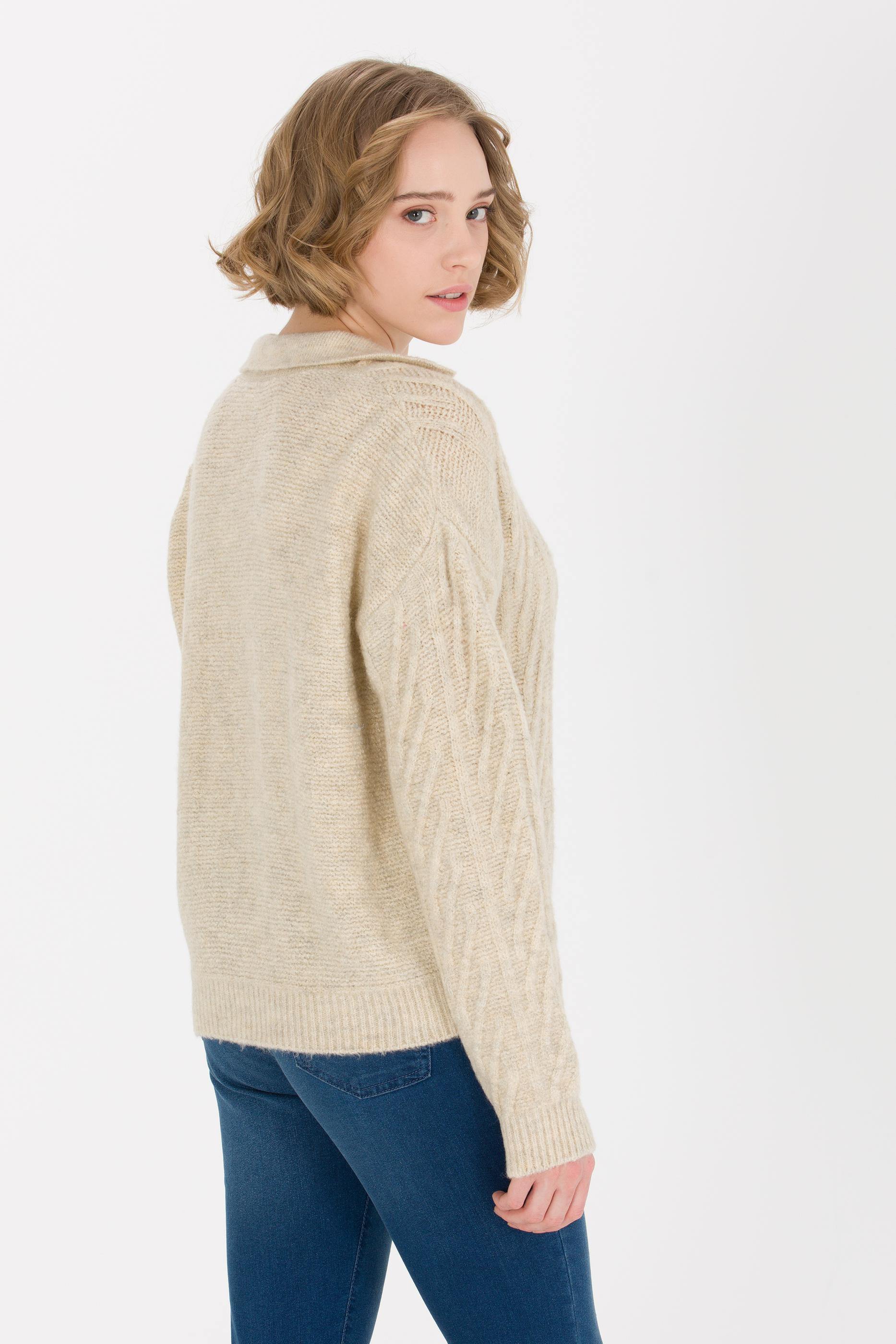 Kadın Taş Melanj V Yaka Kazak