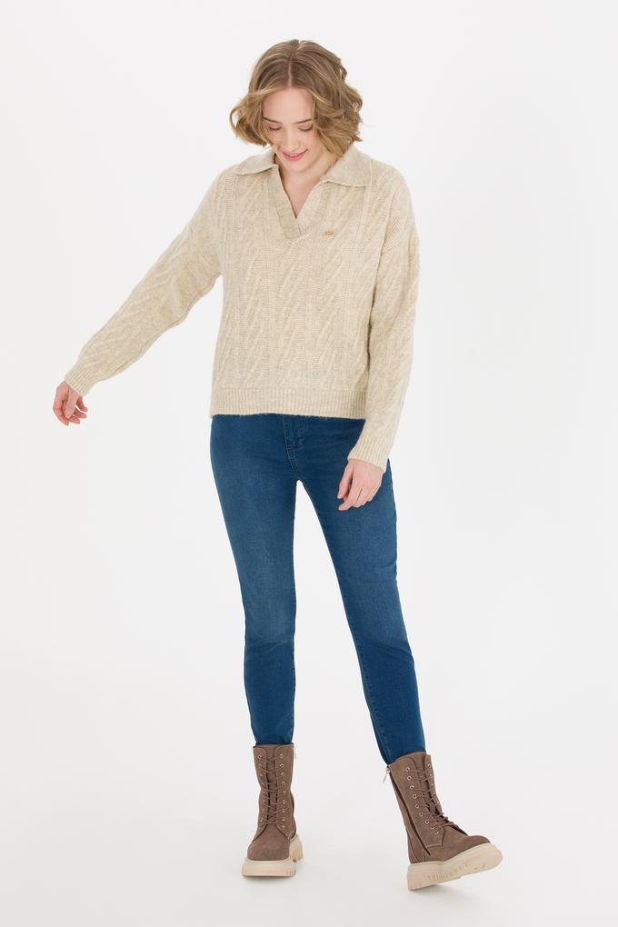 Kadın Taş Melanj V Yaka Kazak