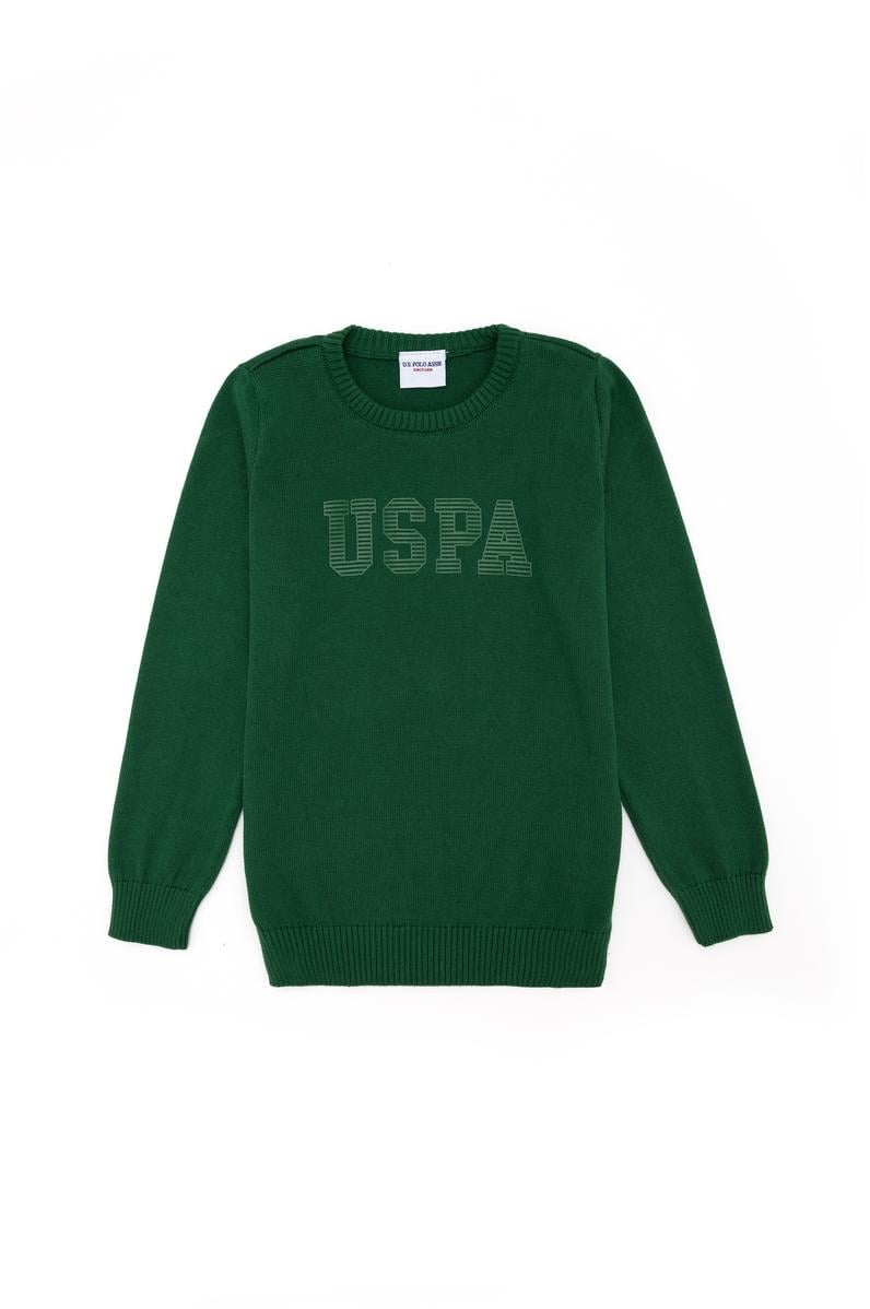 Erkek Çocuk Yeşil Bisiklet Yaka Triko Kazak