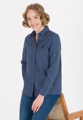Kadın İndigo Uzun Kollu Gömlek - 50262277021