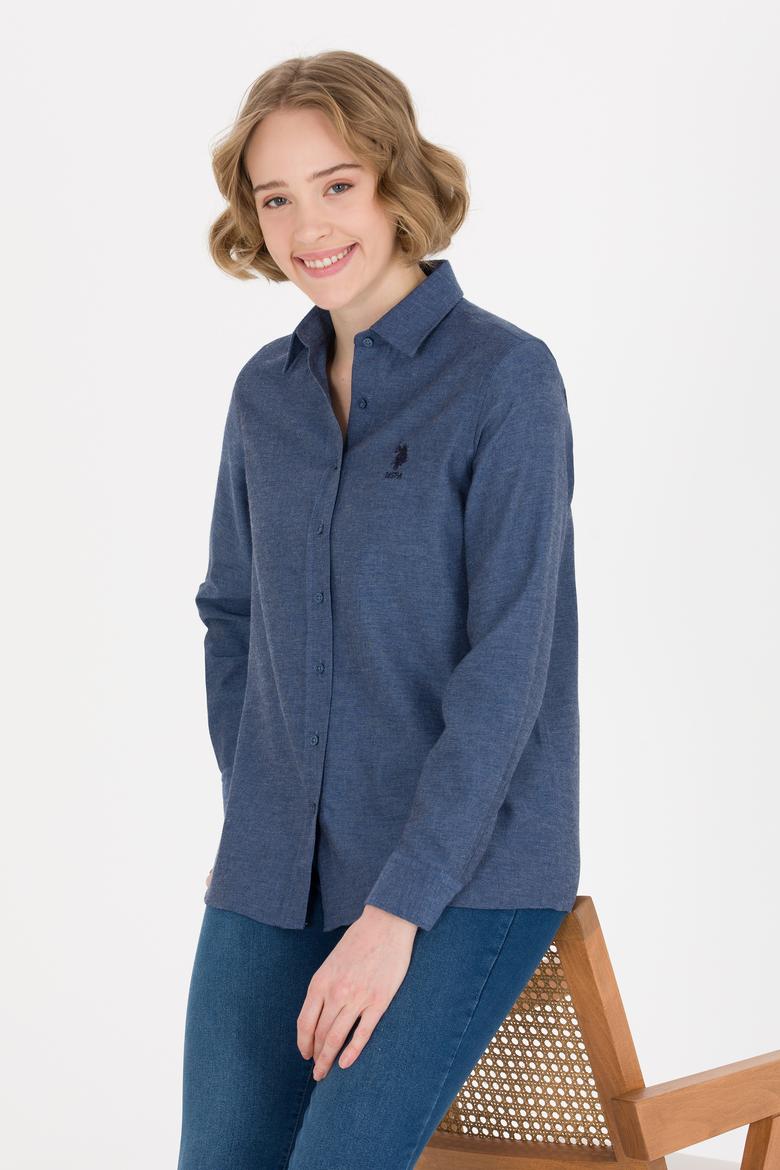 Kadın İndigo Uzun Kollu Gömlek - 50262277021