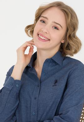 Kadın İndigo Uzun Kollu Gömlek - 50262277021